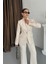 Kadın Ikili Takım Şık Düğme Detaylı Dik Yaka Blazer Ceket Bol Paça Pantolon Takım 5