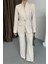 Kadın Ikili Takım Şık Düğme Detaylı Dik Yaka Blazer Ceket Bol Paça Pantolon Takım 6