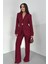 Kadın Ikili Takım Şık Düğme Detaylı Dik Yaka Blazer Ceket Bol Paça Pantolon Takım 2