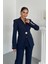 Kadın Ikili Takım Şık Düğme Detaylı Dik Yaka Blazer Ceket Bol Paça Pantolon Takım 3
