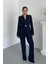 Kadın Ikili Takım Şık Düğme Detaylı Dik Yaka Blazer Ceket Bol Paça Pantolon Takım 4