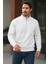 Erkek Trend Premium Beyaz Fermuarlı Sweatshirt 1