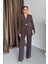 Kadın Ikili Takım Şık Düğme Detaylı Dik Yaka Blazer Ceket Bol Paça Pantolon Takım 1