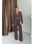 Kadın Ikili Takım Şık Düğme Detaylı Dik Yaka Blazer Ceket Bol Paça Pantolon Takım 2