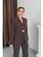 Kadın Ikili Takım Şık Düğme Detaylı Dik Yaka Blazer Ceket Bol Paça Pantolon Takım 4
