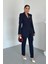 Kadın Ikili Alt Üst Takım Şık Kuşaklı Drapeli Broş Detaylı Blazer Ceket Boru Paça Pantolon Takım 2