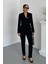 Kadın Ikili Alt Üst Takım Şık Kuşaklı Drapeli Broş Detaylı Blazer Ceket Boru Paça Pantolon Takım 1