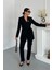 Kadın Ikili Alt Üst Takım Şık Kuşaklı Drapeli Broş Detaylı Blazer Ceket Boru Paça Pantolon Takım 2