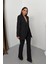 Kadın Ikili Alt Üst Takım Şık Çift Katlı Düğmeli Blazer Ceket Bol Paça Pantolon Takım 2
