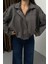 Kadın Mont Kısa Oversize Süet Fermuarlı Gömlek Yaka Düşük Omuz Ceket 5