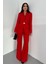 Kadın Ikili Takım Şık Düğme Detaylı Dik Yaka Blazer Ceket Bol Paça Pantolon Takım 3