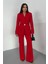 Kadın Ikili Takım Şık Düğme Detaylı Dik Yaka Blazer Ceket Bol Paça Pantolon Takım 4