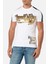 White T-Shirt With Faux Leather Details White-Gold 1