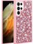 Galaxy S23 Ultra Kılıf Parlak Taşlı Tasarım Inc Linea Kapak-Pembe 1