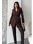 Kadın Ikili Alt Üst Takım Şık Kuşaklı Drapeli Broş Detaylı Blazer Ceket Boru Paça Pantolon Takım 3