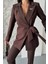 Kadın Ikili Alt Üst Takım Şık Kuşaklı Drapeli Broş Detaylı Blazer Ceket Boru Paça Pantolon Takım 5