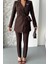 Kadın Ikili Alt Üst Takım Şık Kuşaklı Drapeli Broş Detaylı Blazer Ceket Boru Paça Pantolon Takım 7