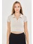 Kadın Esnek Modal Kumaş Polo Yaka Tişört Taş 8508-T 1