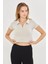 Kadın Esnek Modal Kumaş Polo Yaka Tişört Taş 8508-T 5