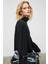 Ploruns Kadın Yumuşak ve Esnek Kumaşlı Balıkçı Yaka Siyah Sweatshirt 5