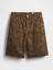 Kadın Kahverengi 11" Mid Rise Denim Leopar Longline Şort 2