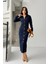 Kadın Elbise Denim Midi Şık Düğmeli Uzun Kollu Gömlek Yaka Regular Kot Elbise 2