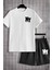 Erkek Beyaz-Siyah Bermuda Siyah Şort Oversize Beyaz T-Shirt Takım New York Baskılı 2