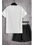 Erkek Beyaz-Siyah Bermuda Siyah Şort Oversize Beyaz T-Shirt Takım New York Baskılı 4