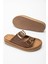 Kadın Kahverengi Günlük Çift Tokalı Rahat Taban Hasır Sandalet Terlik 3