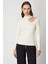 Kadın Omzu Açık Taş Detaylı Triko Kazak 60309 Ekru 1