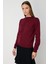 Kadın Örgülü Sıfır Yaka Triko Kazak 69313 Bordo 1