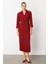 Moda Ilgi Kadın Beli Aksesuarlı Cepli Kruvaze Elbise 6626 Bordo 1