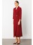 Moda Ilgi Kadın Beli Aksesuarlı Cepli Kruvaze Elbise 6626 Bordo 3