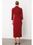 Moda Ilgi Kadın Beli Aksesuarlı Cepli Kruvaze Elbise 6626 Bordo 4
