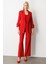 Kadın Pile Detaylı Bol Paça Pantolon 5059 Kırmızı 1