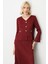 Kadın Süs Düğmeli Piliseli Bluz 3913 Bordo 2