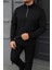 Erkek Kışlık Basic Siyah Fermuarlı Sweatshirt 2