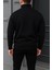 Erkek Kışlık Basic Siyah Fermuarlı Sweatshirt 5