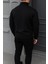 Erkek Kışlık Basic Siyah Fermuarlı Sweatshirt 6