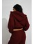 Bordo Crop Kapşonlu Fermuarlı Kadın Sweatshirt MG2608 2