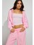 Pembe Crop Kapşonlu Fermuarlı Kadın Sweatshirt MG2608 1
