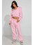 Pembe Crop Kapşonlu Fermuarlı Kadın Sweatshirt MG2608 3
