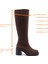 Cassido C1235 Hakiki Süet Deri 6 cm Topuk Kadın Diz Altı Kahverengi Süet Çizme 2