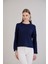 Günlük Kullanıma Uygun Geniş Yaka Regular Kalıp Simli Triko Indigo 1