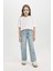 Kız Çocuk Straight Fit Yırtık Detaylı Düz Paça Cepli Jean Pantolon D3370A824WN 6