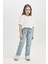 Kız Çocuk Straight Fit Yırtık Detaylı Düz Paça Cepli Jean Pantolon D3370A824WN 7