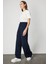 Kadın Cebi Taş Detaylı Bol Paça Triko Pantolon 63919 Lacivert 2