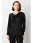 Kadın Degaje Yaka Uzun Kollu Bluz 3029 Siyah 1