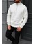 Erkek Kışlık Basic Beyaz Fermuarlı Sweatshirt 2