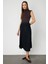 Kadın Kadife Detaylı Pileli Maxi Boy Triko Etek 65201 Siyah 2